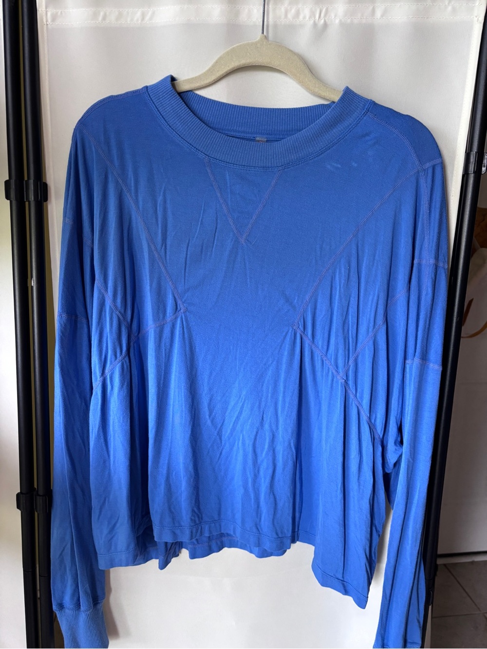 Free People Long Sleeve Oversized Active Crew Tee in Royal Blue